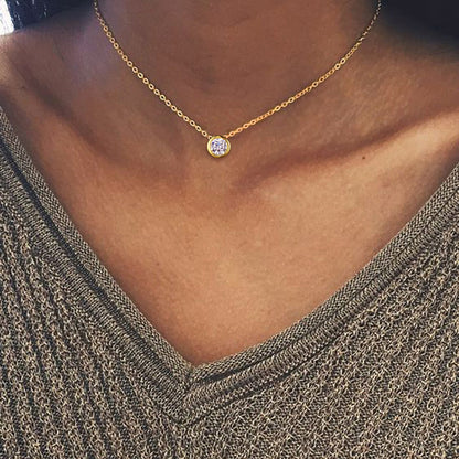 Simple gold-plated single zircon clavicle necklace