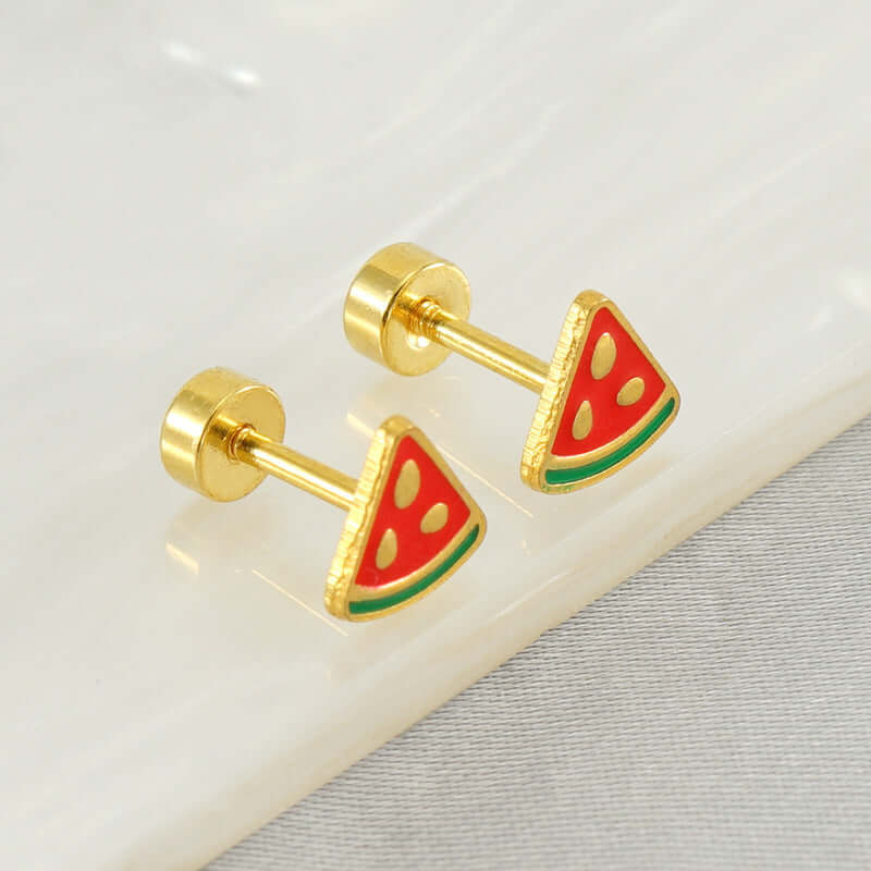 Stainless Steel Fruit Watermelon Ear Stud Ins Style Simple All-match Titanium Steel For Women