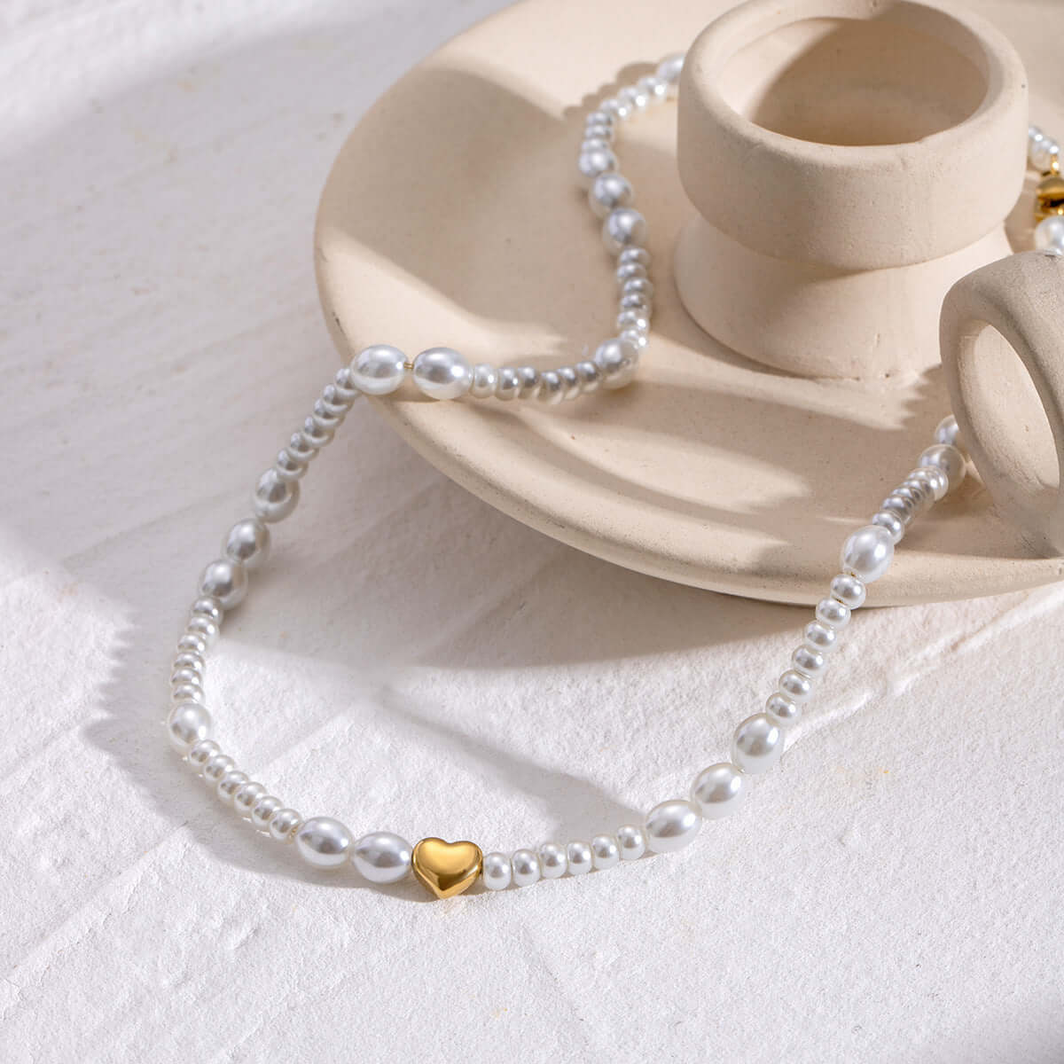 Stainless Steel Glass Pearl Necklace Simple