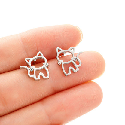 Simple Women's Hollow Pet Cat Ear Studs