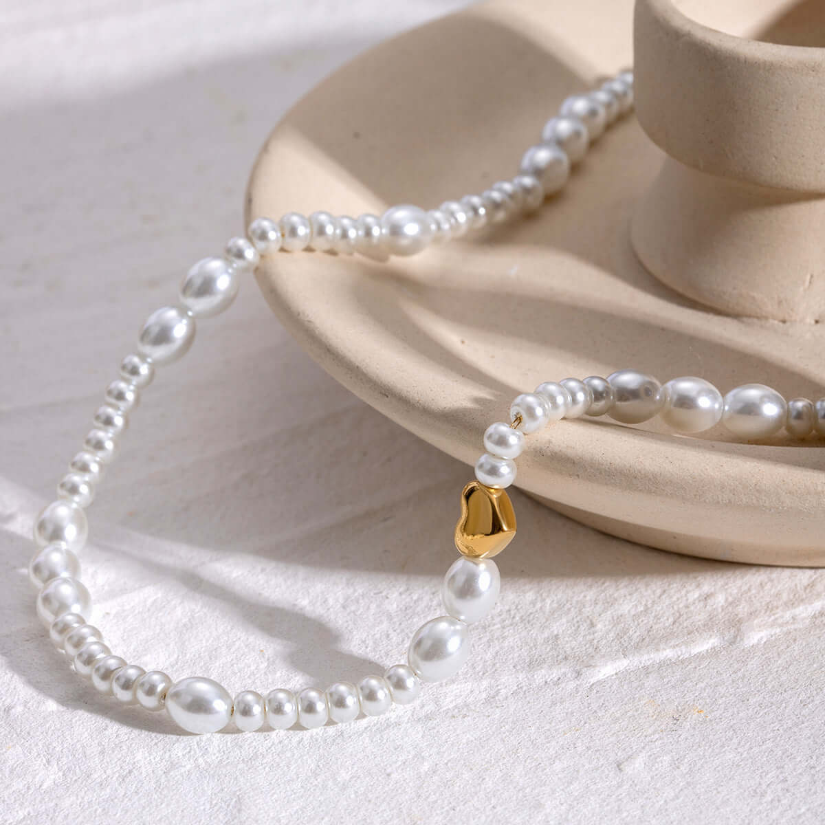 Stainless Steel Glass Pearl Necklace Simple