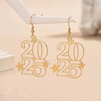 New Creative Gloden Number 2025 Dangle Earrings For Women Fashion Jewelry New Year Earring For Party