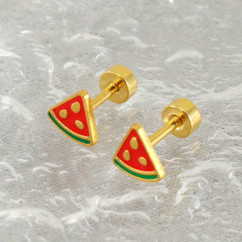 Stainless Steel Fruit Watermelon Ear Stud Ins Style Simple All-match Titanium Steel For Women