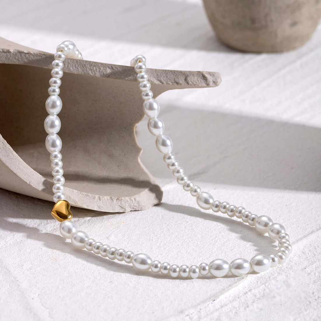 Stainless Steel Glass Pearl Necklace Simple