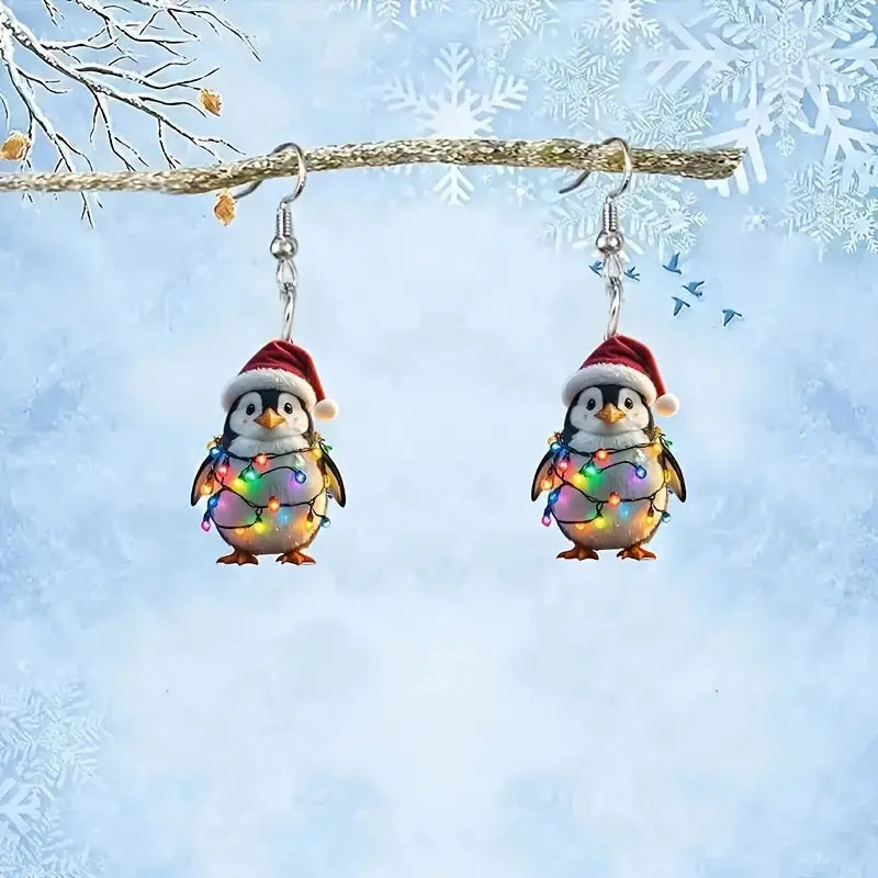 Colorful Lights Cute Penguin Acrylic Earrings Winter