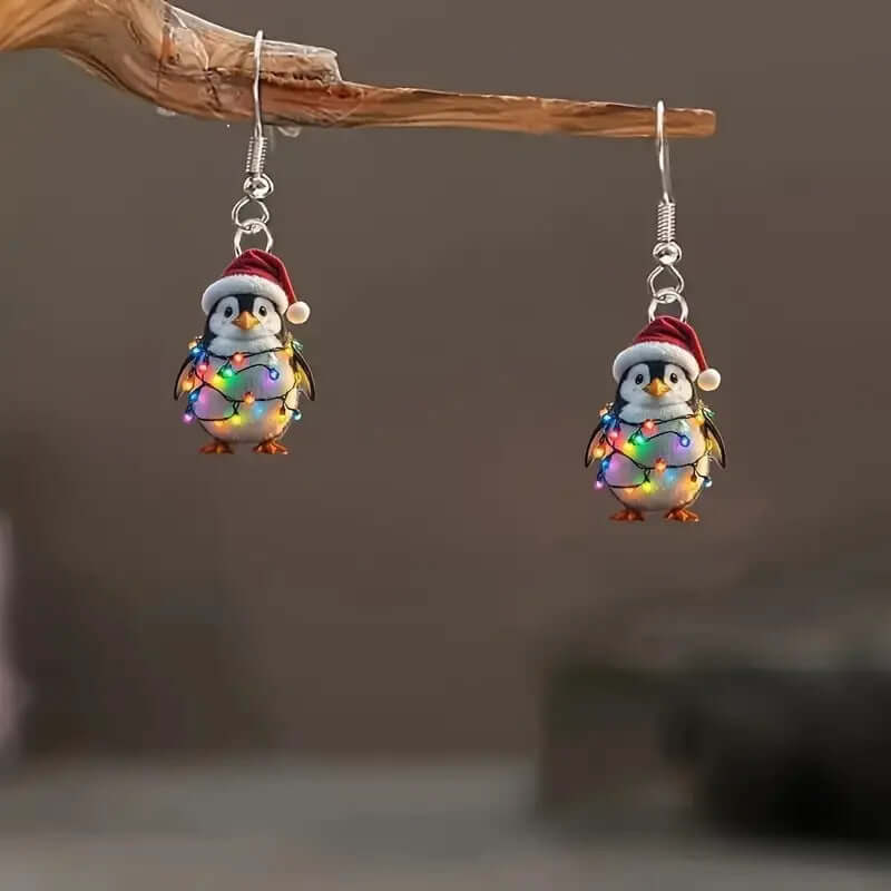 Colorful Lights Cute Penguin Acrylic Earrings Winter