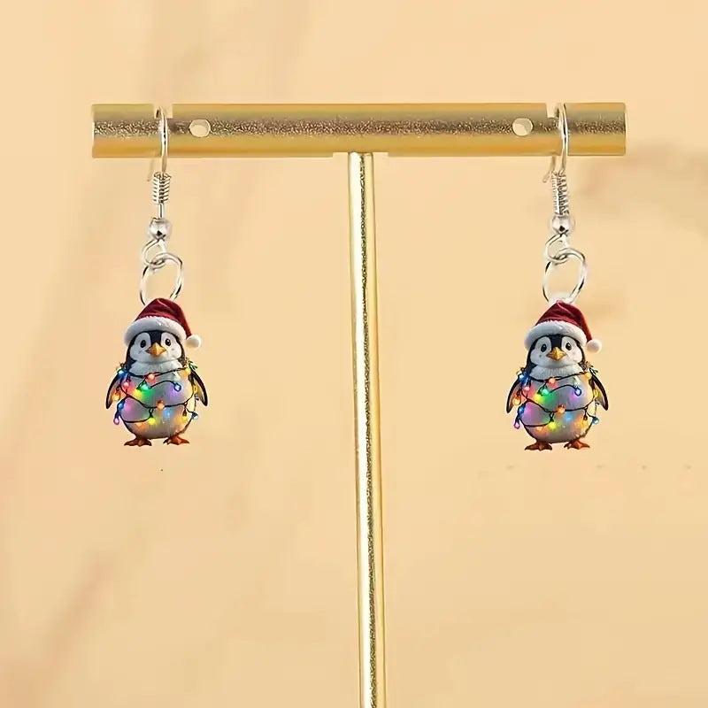 Colorful Lights Cute Penguin Acrylic Earrings Winter