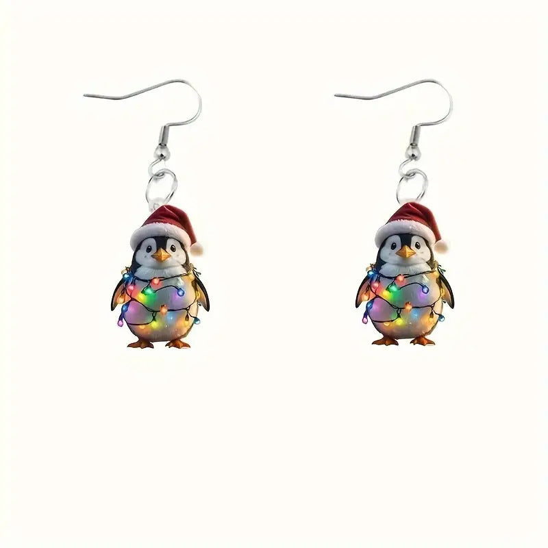 Colorful Lights Cute Penguin Acrylic Earrings Winter