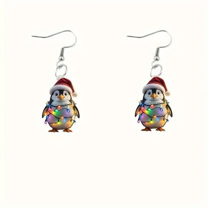 Colorful Lights Cute Penguin Acrylic Earrings Winter