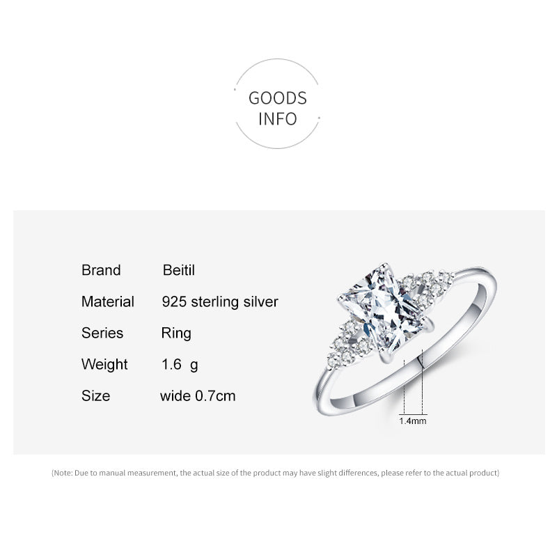 925 Sterling Silver Baguette Zircon Ring Women