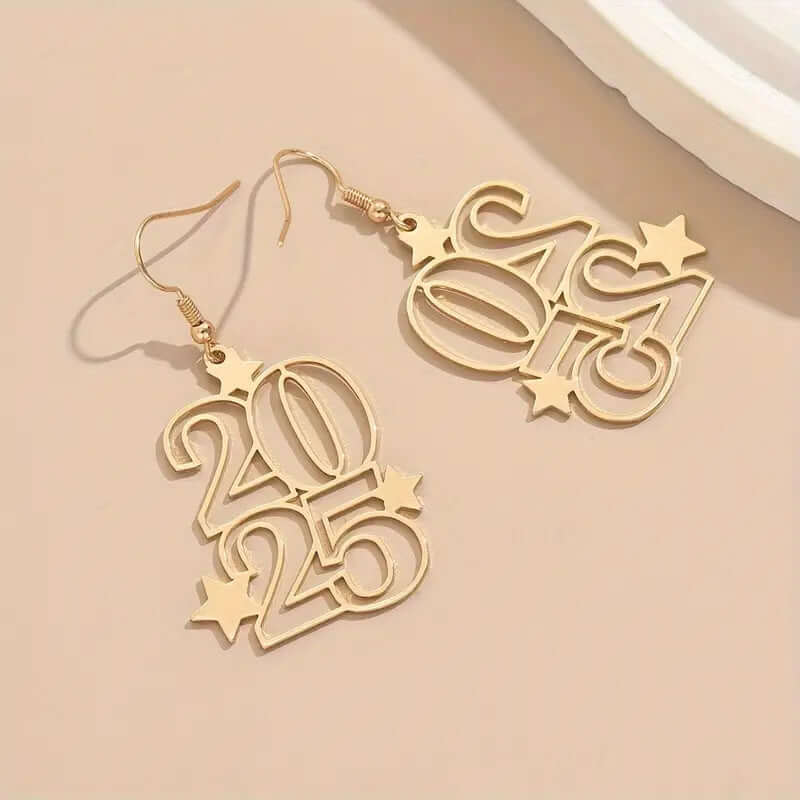 New Creative Gloden Number 2025 Dangle Earrings For Women Fashion Jewelry New Year Earring For Party