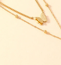 Fashion Double-layer Butterfly Frosted Necklace Women&