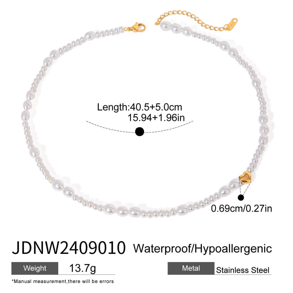 Stainless Steel Glass Pearl Necklace Simple