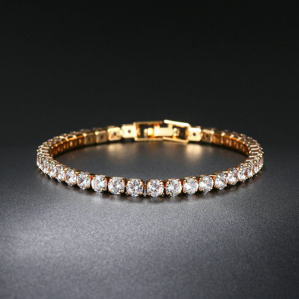 Round Single Row Full Diamond Gold Tennis Bracelet Hip-hop Hipster Ornament