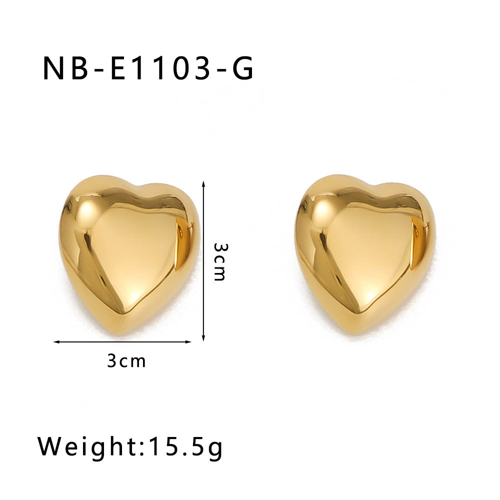 Niche Design Love Three-dimensional Earrings Stainless Steel 18K Gold Plating Earrings